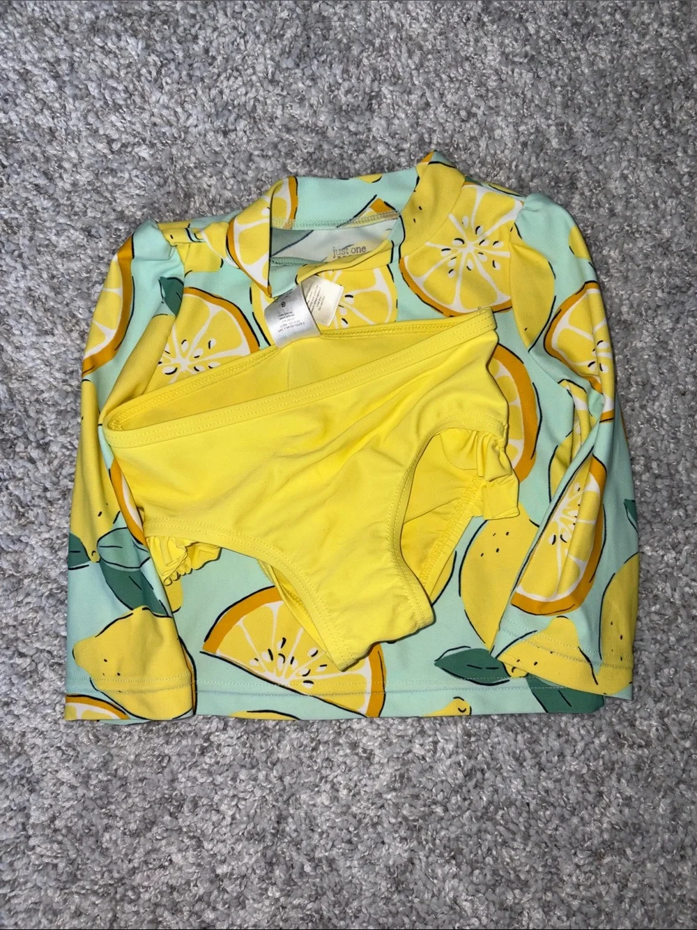 Yellow Lemon Print Girls' Rash Guard Top & Bottoms